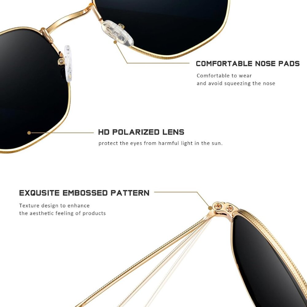 Polarized Sunglasses for Womens Men Trendy Square Hexagonal Flat Mirrored Sun Gl - Picture 3 of 6